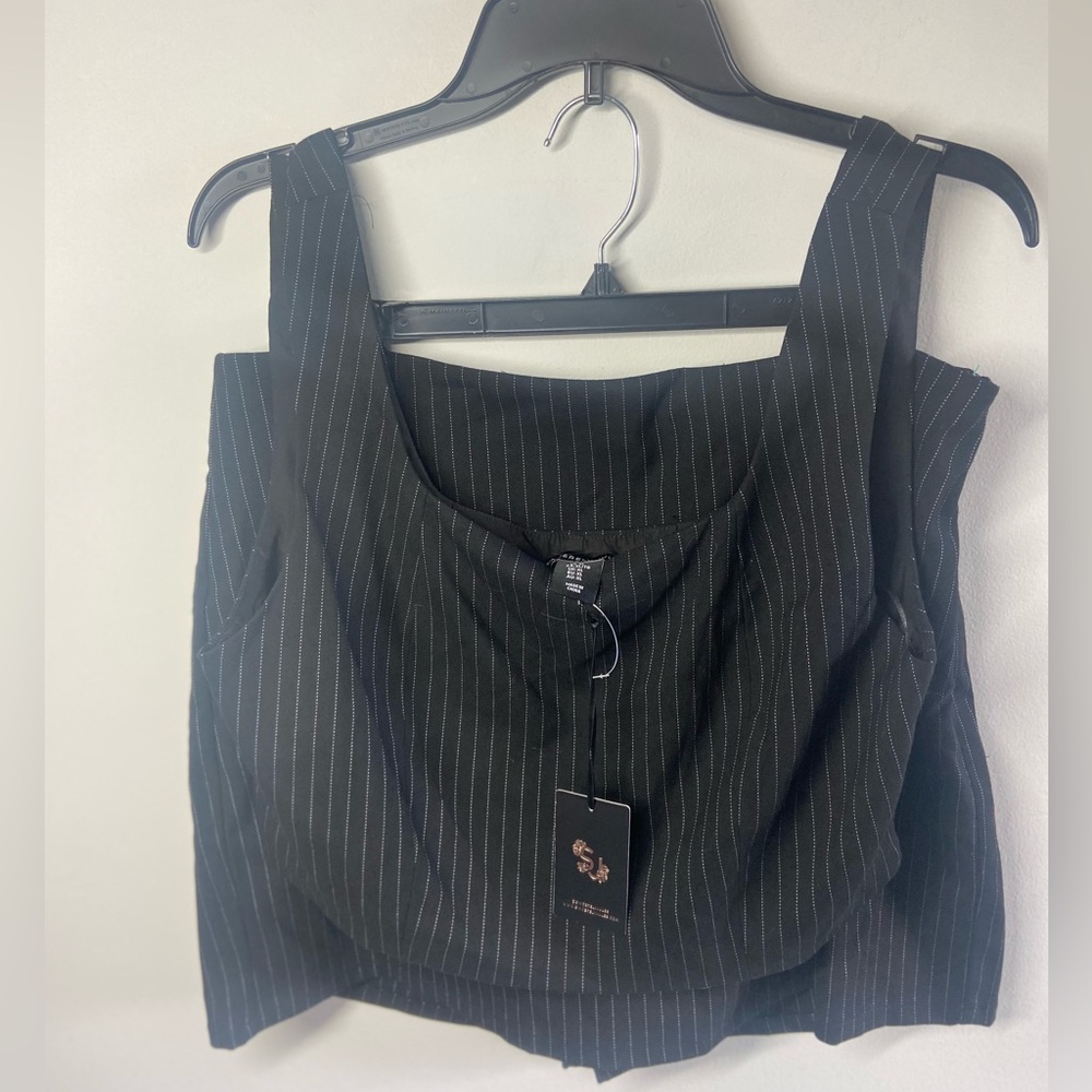 Black Pinstripe Women's Top and Shorts Set